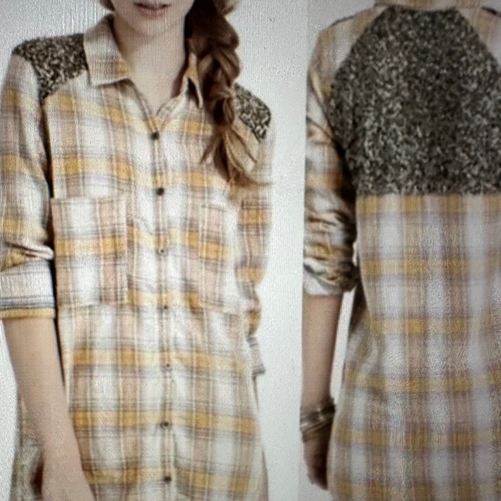 Free People Little bit Of Sugar Plaid, Sequin Flannel. Size;M - Picture 3 of 7
